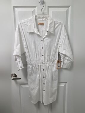 Bailey 44 Phoebe Lined Shirt Stretch Dress White Collar S New Sorority Pockets